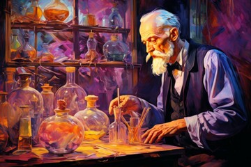 Wall Mural - A master of alchemy and potion-making, concocting potent brews with mystical effects. - Generative AI
