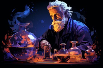 Wall Mural - A master of alchemy and potion-making, concocting potent brews with mystical effects. - Generative AI