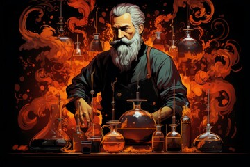 Wall Mural - A master of alchemy and potion-making, concocting potent brews with mystical effects. - Generative AI
