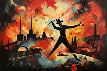 Wall Mural - A cunning and nimble swashbuckler, engaging in daring swordplay and acrobatic maneuvers. - Generative AI