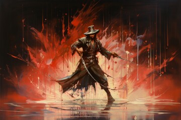 Wall Mural - a cunning and nimble swashbuckler, engaging in daring swordplay and acrobatic maneuvers. - generativ