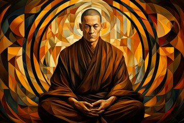 Canvas Print - A solemn and disciplined monk, mastering martial arts and achieving inner harmony. - Generative AI