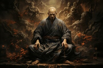 Wall Mural - A solemn and disciplined monk, mastering martial arts and achieving inner harmony. - Generative AI