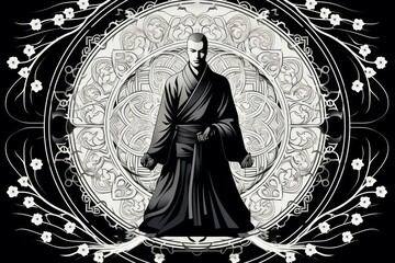 Canvas Print - A solemn and disciplined monk, mastering martial arts and achieving inner harmony. - Generative AI