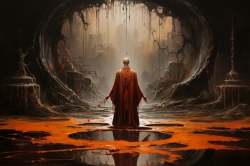 Wall Mural - a solemn and disciplined monk, mastering martial arts and achieving inner harmony. - generative ai