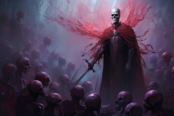 Canvas Print - A powerful and fearsome necromancer, commanding legions of undead minions. - Generative AI