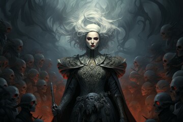 Canvas Print - A powerful and fearsome necromancer, commanding legions of undead minions. - Generative AI