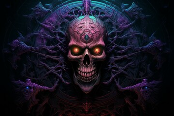Canvas Print - A powerful and fearsome necromancer, commanding legions of undead minions. - Generative AI