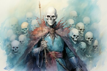 Wall Mural - A powerful and fearsome necromancer, commanding legions of undead minions. - Generative AI
