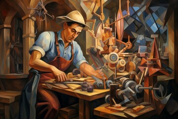 Wall Mural - A curious and inventive tinkerer, crafting ingenious gadgets and contraptions. - Generative AI