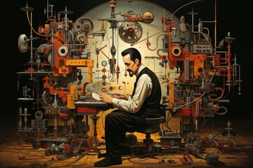 Wall Mural - A curious and inventive tinkerer, crafting ingenious gadgets and contraptions. - Generative AI