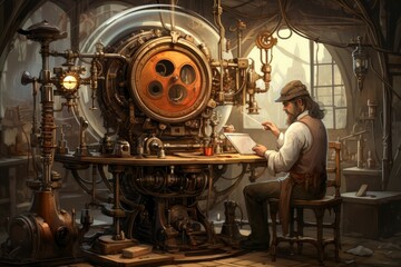 Wall Mural - A curious and inventive tinkerer, crafting ingenious gadgets and contraptions. - Generative AI