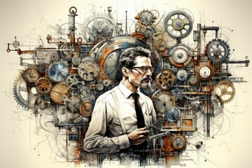 Wall Mural - A curious and inventive tinkerer, crafting ingenious gadgets and contraptions. - Generative AI