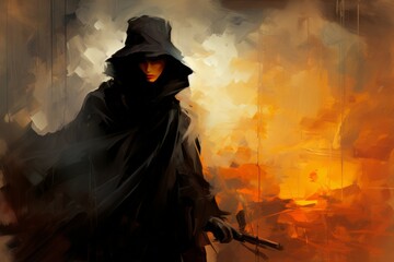 Canvas Print - A brooding and mysterious assassin, lurking in the shadows and eliminating targets with lethal precision. - Generative AI