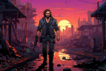 Wall Mural - A relentless and skilled bounty hunter, tracking down and capturing fugitives with ruthless efficiency. - Generative AI