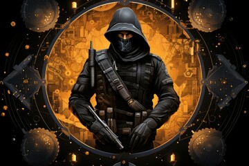 Canvas Print - A relentless and skilled bounty hunter, tracking down and capturing fugitives with ruthless efficiency. - Generative AI