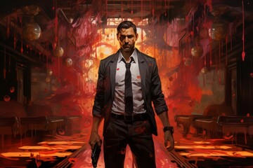 Wall Mural - a relentless and skilled bounty hunter, tracking down and capturing fugitives with ruthless efficien