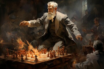 Wall Mural - A calculating and cunning strategist, outmaneuvering opponents with tactical brilliance. - Generative AI