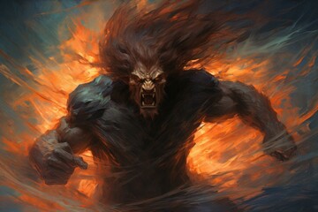 Wall Mural - A fearless and mighty berserker, unleashing devastating attacks with unbridled fury. - Generative AI