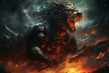 Wall Mural - A fearless and mighty berserker, unleashing devastating attacks with unbridled fury. - Generative AI