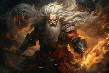 Wall Mural - A fearless and mighty berserker, unleashing devastating attacks with unbridled fury. - Generative AI