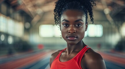 Poster - Sportswoman or athlete. Background with selective focus and copy space