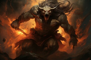 Wall Mural - A fearless and mighty berserker, unleashing devastating attacks with unbridled fury. - Generative AI