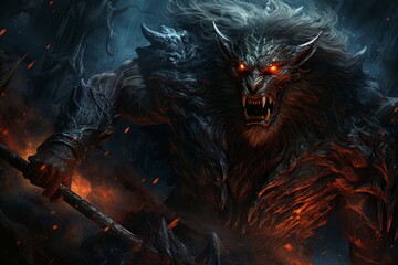 Wall Mural - A fearless and mighty berserker, unleashing devastating attacks with unbridled fury. - Generative AI