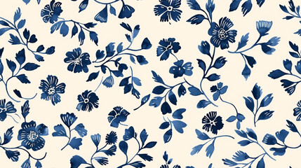 Wall Mural - Tile Blue Floral Pattern.