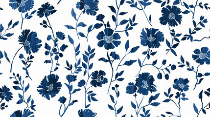 Wall Mural - Tile Blue Floral Pattern.