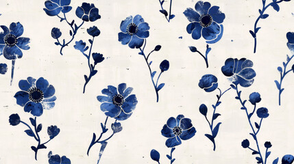 Wall Mural - Tile Blue Floral Pattern.