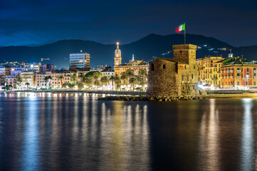 Wall Mural - Scenic night view of rapallo waterfront, italy