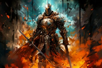 Wall Mural - A virtuous and steadfast paladin, upholding justice and combating evil with unwavering resolve. - Generative AI