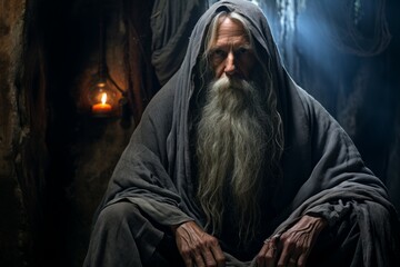Canvas Print - A mysterious and enigmatic hermit, dwelling in solitude and possessing ancient wisdom. - Generative AI