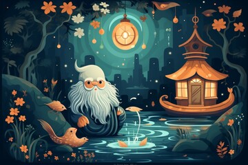 Canvas Print - A mysterious and enigmatic hermit, dwelling in solitude and possessing ancient wisdom. - Generative AI