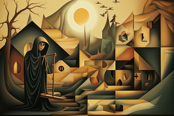 Canvas Print - A mysterious and enigmatic hermit, dwelling in solitude and possessing ancient wisdom. - Generative AI