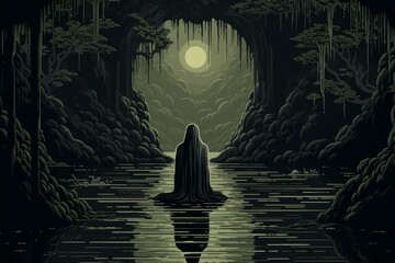 Canvas Print - A mysterious and enigmatic hermit, dwelling in solitude and possessing ancient wisdom. - Generative AI