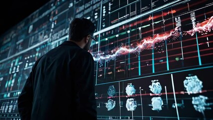 Poster - A man and modern science and technology information big data background