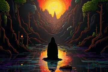 Canvas Print - A mysterious and enigmatic hermit, dwelling in solitude and possessing ancient wisdom. - Generative AI