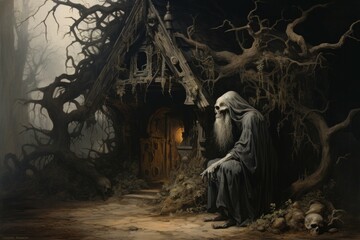 Wall Mural - A mysterious and enigmatic hermit, dwelling in solitude and possessing ancient wisdom. - Generative AI