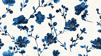 Wall Mural - Tile Blue Floral Pattern.