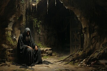 Canvas Print - A mysterious and enigmatic hermit, dwelling in solitude and possessing ancient wisdom. - Generative AI