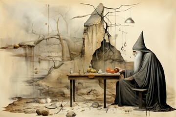 Canvas Print - A mysterious and enigmatic hermit, dwelling in solitude and possessing ancient wisdom. - Generative AI