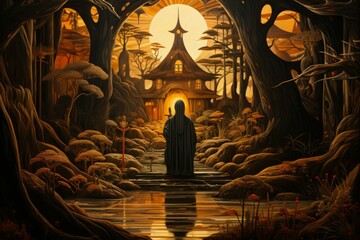 Canvas Print - A mysterious and enigmatic hermit, dwelling in solitude and possessing ancient wisdom. - Generative AI