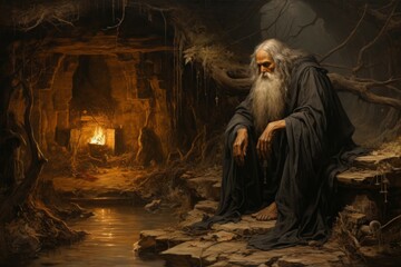 Canvas Print - A mysterious and enigmatic hermit, dwelling in solitude and possessing ancient wisdom. - Generative AI