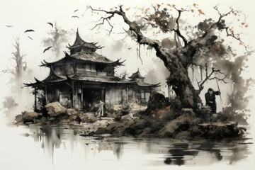 Canvas Print - A mysterious and enigmatic hermit, dwelling in solitude and possessing ancient wisdom. - Generative AI