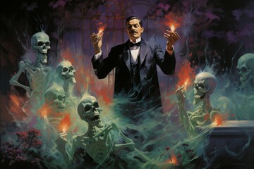 Canvas Print - A master of illusion magic, deceiving enemies with vivid phantasms and trickery. - Generative AI