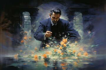 Canvas Print - A master of illusion magic, deceiving enemies with vivid phantasms and trickery. - Generative AI