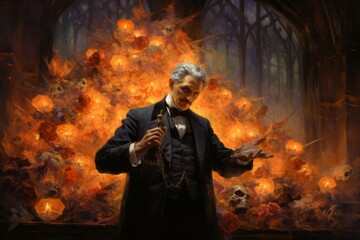 Canvas Print - A master of illusion magic, deceiving enemies with vivid phantasms and trickery. - Generative AI