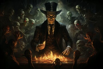 Canvas Print - A master of illusion magic, deceiving enemies with vivid phantasms and trickery. - Generative AI